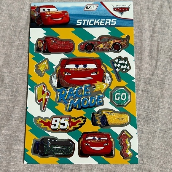 Cars the Movie Lightning McQueen Kachow Stickers HUGE GLITTER STICKERS NEW - Picture 1 of 15